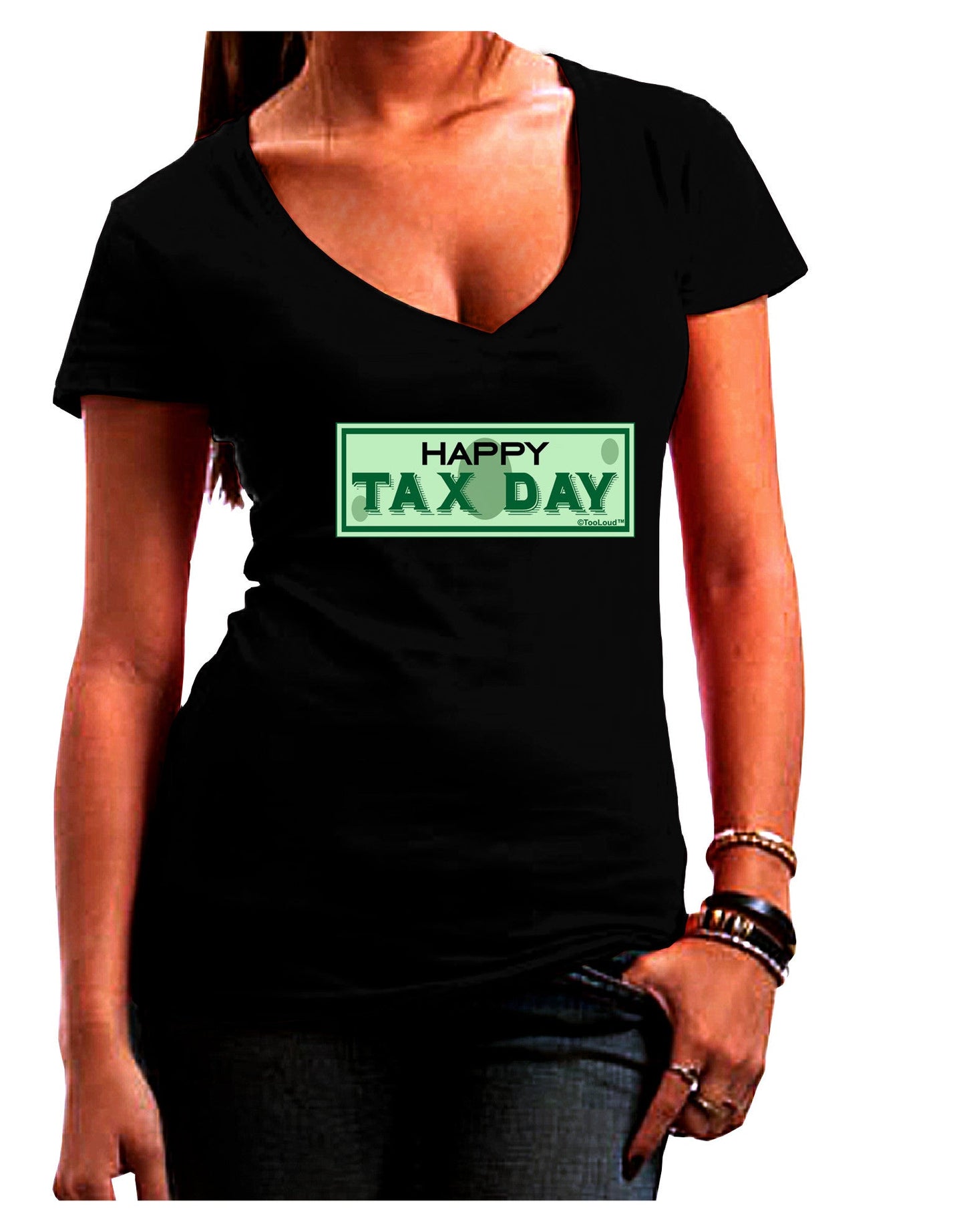 Happy Tax Day Womens V-Neck Dark T-Shirt-Womens V-Neck T-Shirts-TooLoud-Black-Juniors Fitted Small-Davson Sales