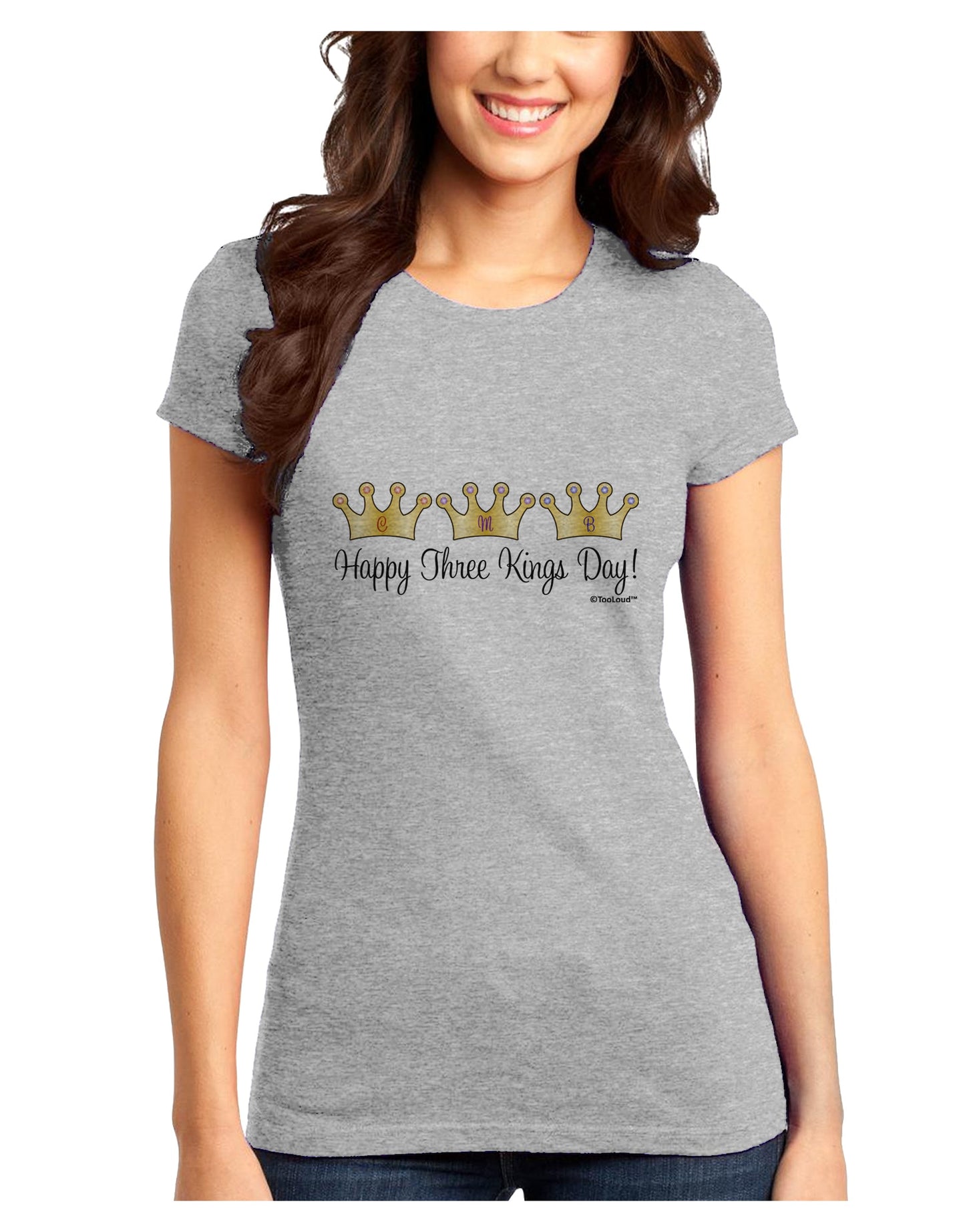 Happy Three Kings Day - 3 Crowns Juniors T-Shirt by TooLoud-Womens Juniors T-Shirt-TooLoud-Ash-Gray-Juniors Fitted X-Small-Davson Sales