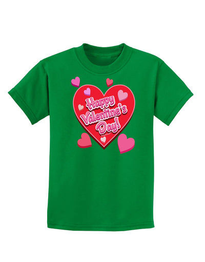 Happy Valentine's Day Romantic Hearts Childrens Dark T-Shirt-Childrens T-Shirt-TooLoud-Kelly-Green-X-Small-Davson Sales