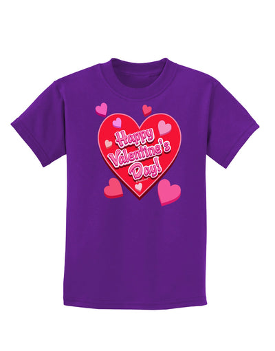 Happy Valentine's Day Romantic Hearts Childrens Dark T-Shirt-Childrens T-Shirt-TooLoud-Purple-X-Small-Davson Sales