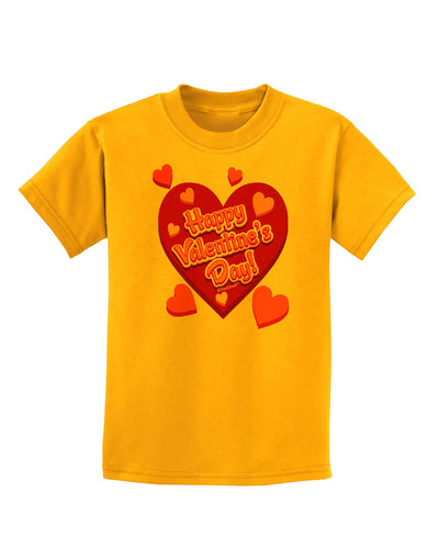 Happy Valentine's Day Romantic Hearts Childrens T-Shirt-Childrens T-Shirt-TooLoud-Gold-X-Small-Davson Sales