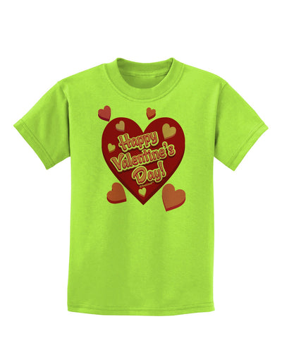 Happy Valentine's Day Romantic Hearts Childrens T-Shirt-Childrens T-Shirt-TooLoud-Lime-Green-X-Small-Davson Sales