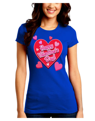 Happy Valentine's Day Romantic Hearts Juniors Crew Dark T-Shirt-T-Shirts Juniors Tops-TooLoud-Royal-Blue-Juniors Fitted Small-Davson Sales