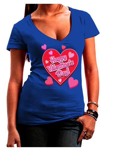 Happy Valentine's Day Romantic Hearts Juniors V-Neck Dark T-Shirt-Womens V-Neck T-Shirts-TooLoud-Royal-Blue-Juniors Fitted Small-Davson Sales