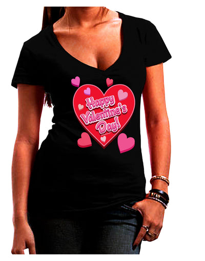 Happy Valentine's Day Romantic Hearts Juniors V-Neck Dark T-Shirt-Womens V-Neck T-Shirts-TooLoud-Black-Juniors Fitted Small-Davson Sales