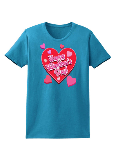 Happy Valentine's Day Romantic Hearts Womens Dark T-Shirt-TooLoud-Turquoise-X-Small-Davson Sales