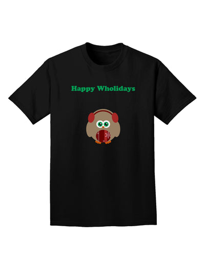 Happy Wholidays Winter Owl With Earmuffs Adult Dark T-Shirt-Mens T-Shirt-TooLoud-Black-Small-Davson Sales