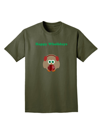 Happy Wholidays Winter Owl With Earmuffs Adult Dark T-Shirt-Mens T-Shirt-TooLoud-Military-Green-Small-Davson Sales