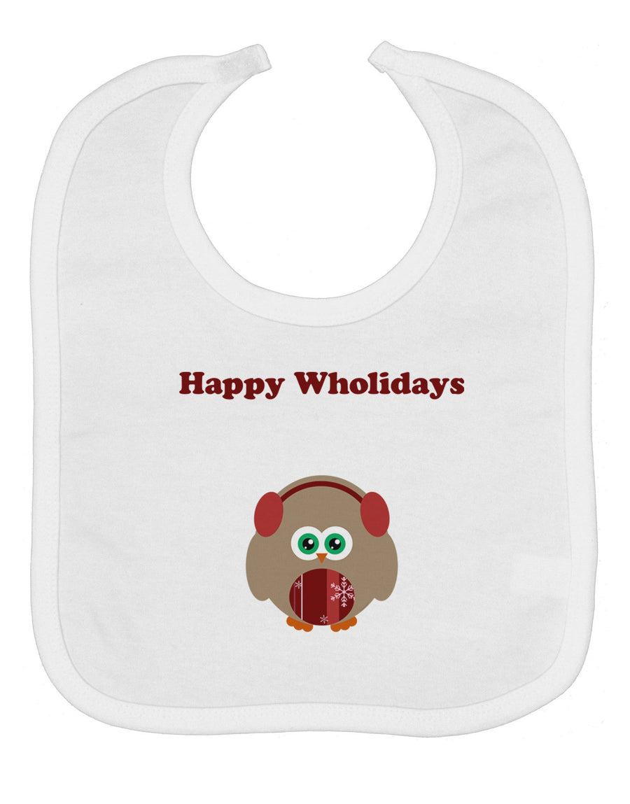 Happy Wholidays Winter Owl With Earmuffs Baby Bib