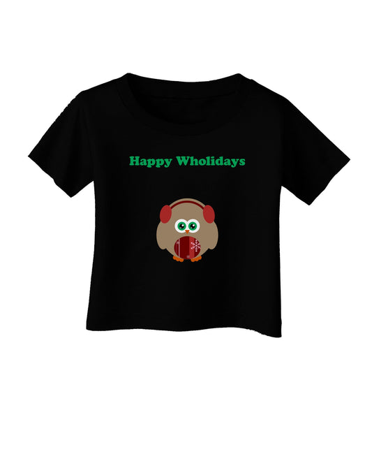 Happy Wholidays Winter Owl With Earmuffs Infant T-Shirt Dark-Infant T-Shirt-TooLoud-Black-06-Months-Davson Sales