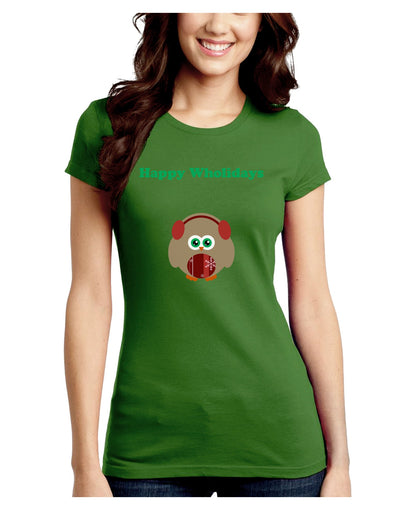 Happy Wholidays Winter Owl With Earmuffs Juniors Crew Dark T-Shirt-T-Shirts Juniors Tops-TooLoud-Kiwi-Green-Juniors Fitted Small-Davson Sales