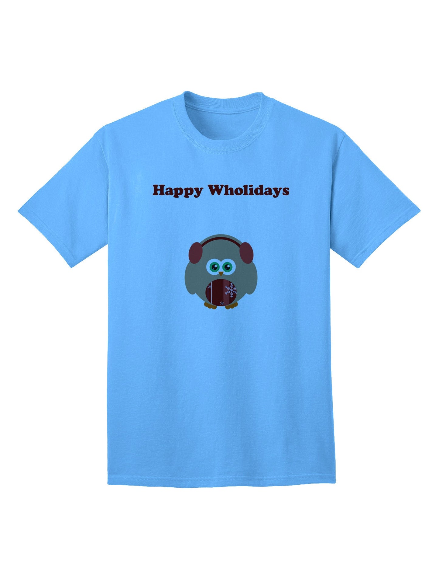 Happy Wholidays: Winter Owl With Earmuffs - Premium Adult T-Shirt for Festive Season-Mens T-shirts-TooLoud-Aquatic-Blue-Small-Davson Sales