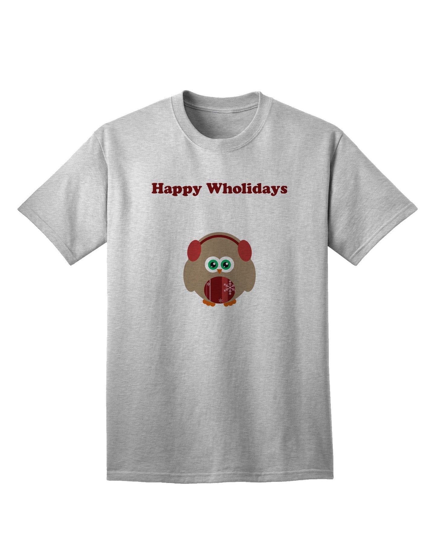 Happy Wholidays: Winter Owl With Earmuffs - Premium Adult T-Shirt for Festive Season-Mens T-shirts-TooLoud-AshGray-Small-Davson Sales
