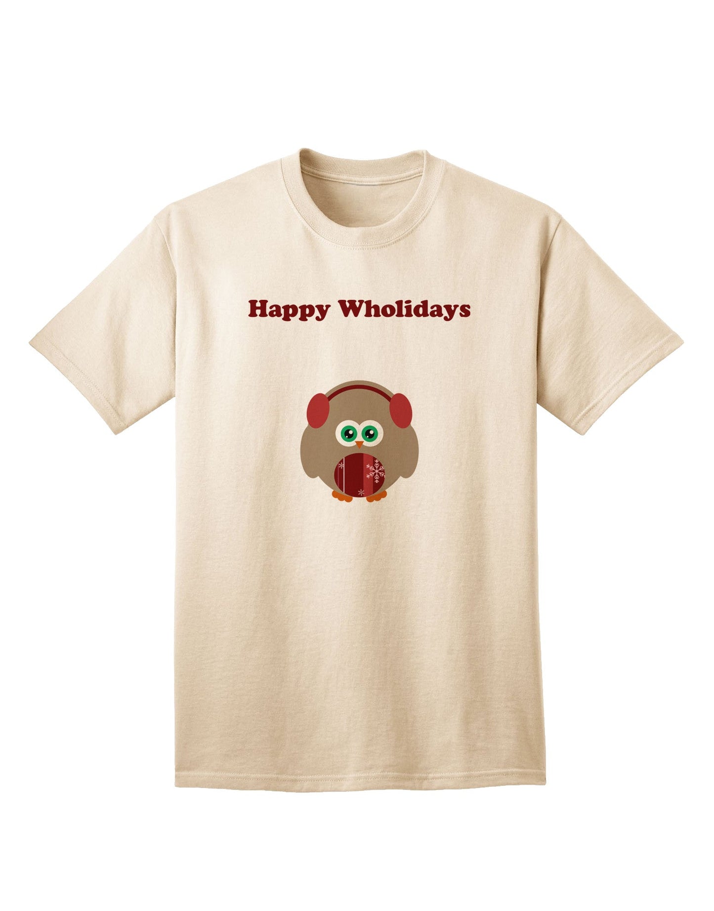 Happy Wholidays: Winter Owl With Earmuffs - Premium Adult T-Shirt for Festive Season-Mens T-shirts-TooLoud-Natural-Small-Davson Sales