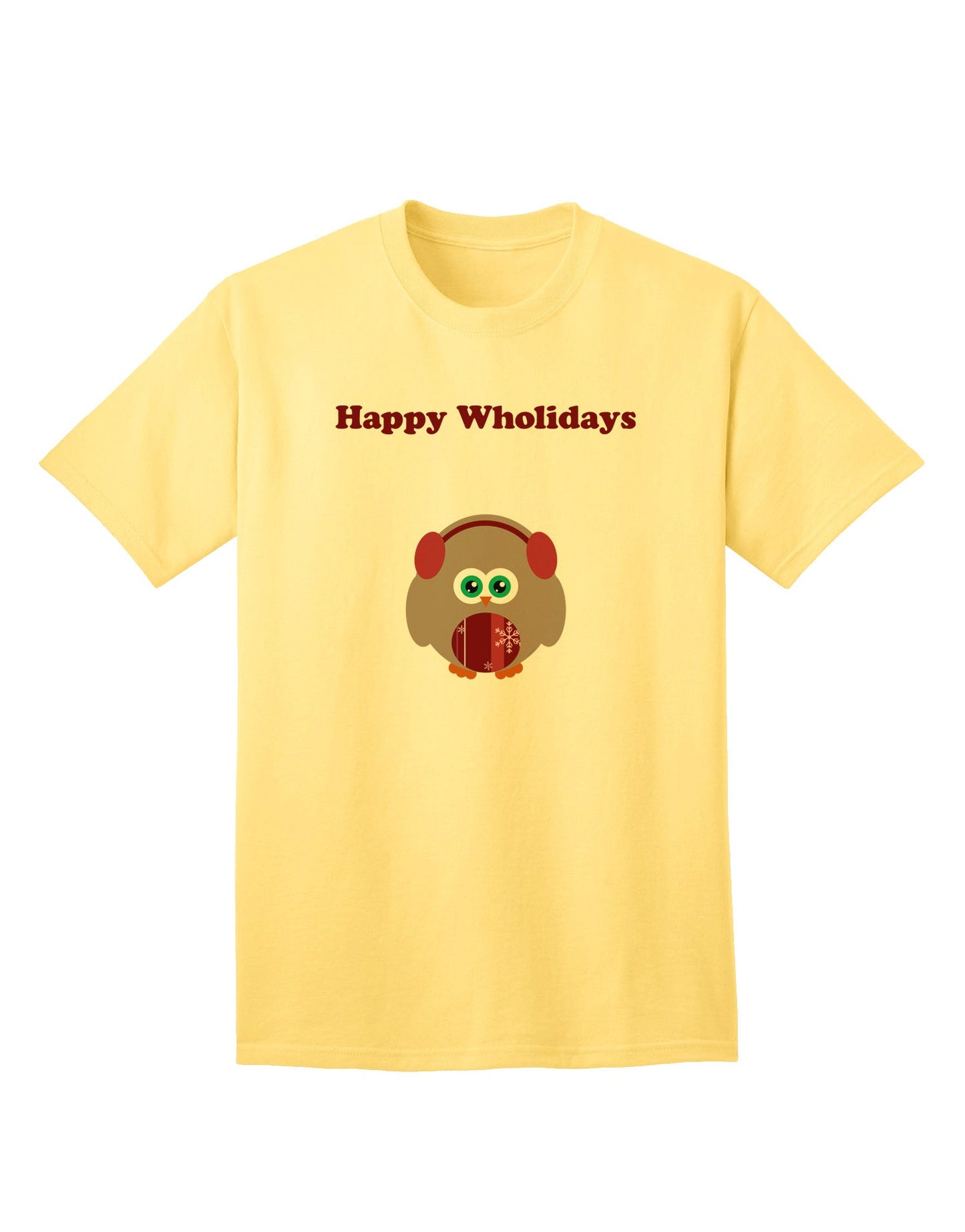 Happy Wholidays: Winter Owl With Earmuffs - Premium Adult T-Shirt for Festive Season-Mens T-shirts-TooLoud-Yellow-Small-Davson Sales