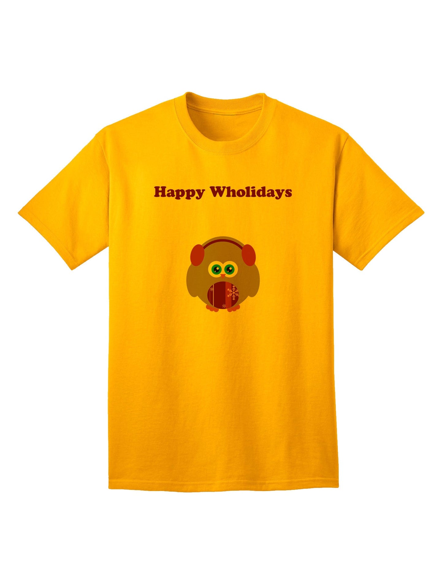 Happy Wholidays: Winter Owl With Earmuffs - Premium Adult T-Shirt for Festive Season-Mens T-shirts-TooLoud-Gold-Small-Davson Sales