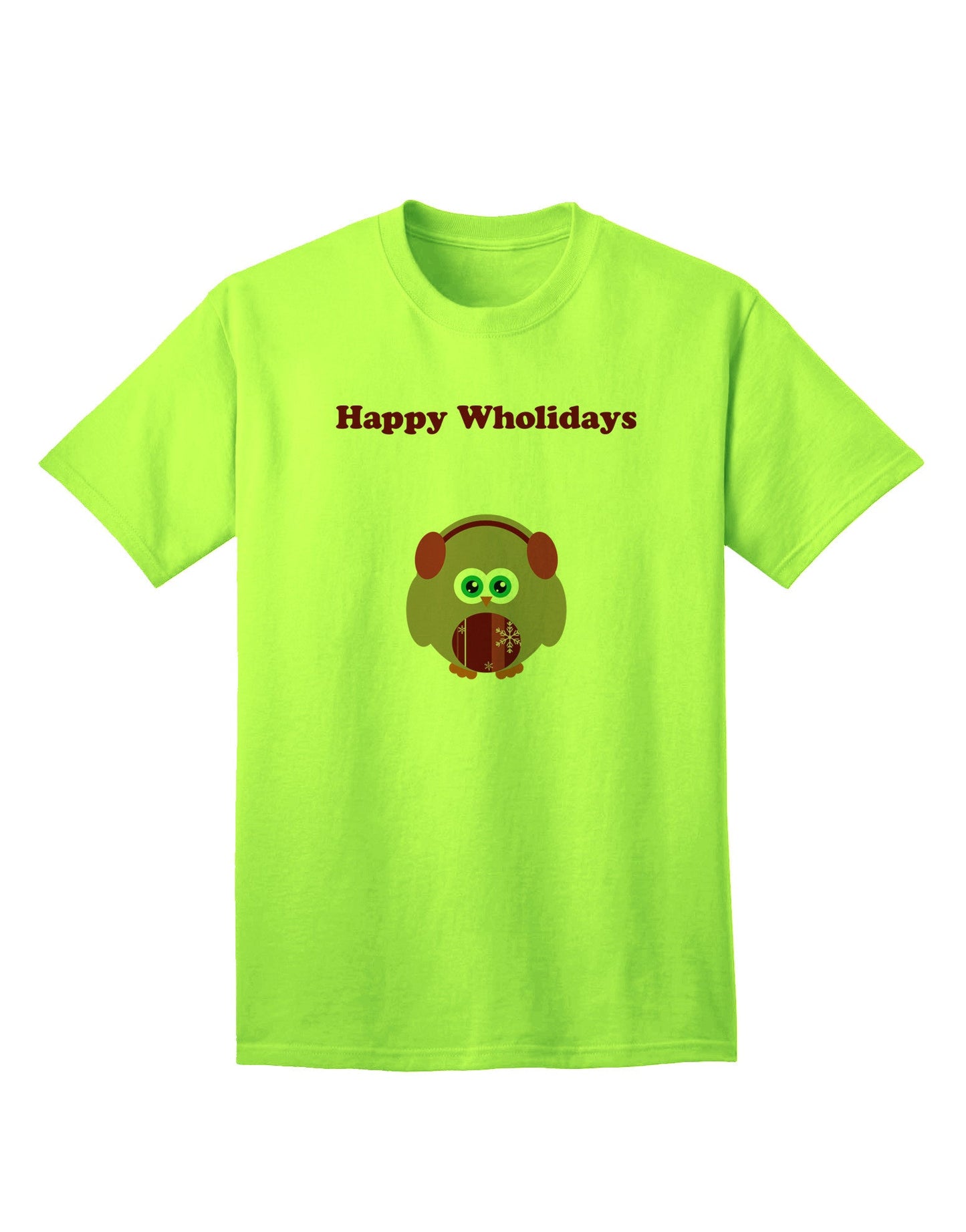 Happy Wholidays: Winter Owl With Earmuffs - Premium Adult T-Shirt for Festive Season-Mens T-shirts-TooLoud-Neon-Green-Small-Davson Sales