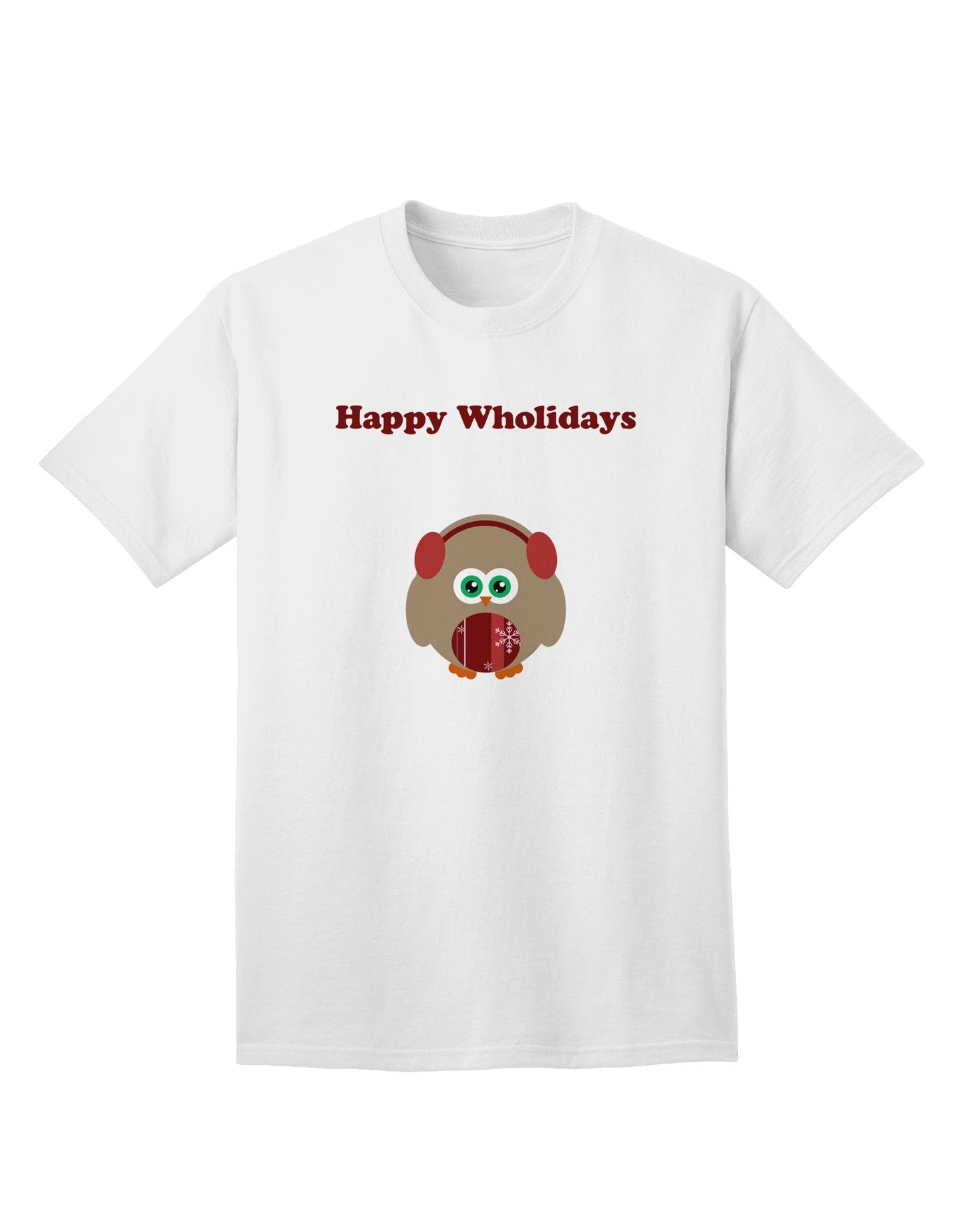 Happy Wholidays: Winter Owl With Earmuffs - Premium Adult T-Shirt for Festive Season-Mens T-shirts-TooLoud-White-Small-Davson Sales