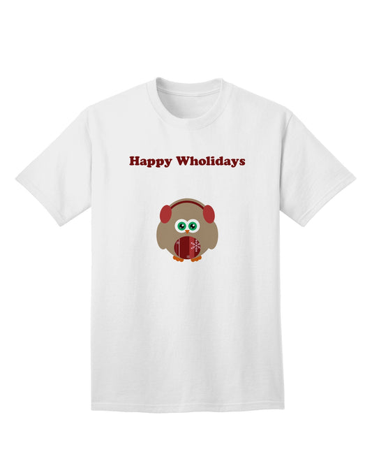 Happy Wholidays: Winter Owl With Earmuffs - Premium Adult T-Shirt for Festive Season-Mens T-shirts-TooLoud-White-Small-Davson Sales