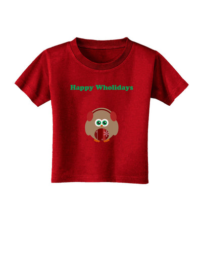 Happy Wholidays Winter Owl With Earmuffs Toddler T-Shirt Dark-Toddler T-Shirt-TooLoud-Clover-Green-2T-Davson Sales