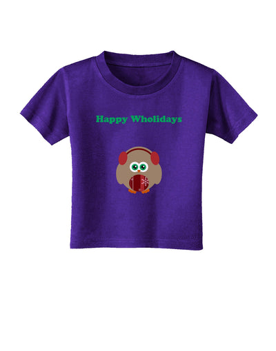 Happy Wholidays Winter Owl With Earmuffs Toddler T-Shirt Dark-Toddler T-Shirt-TooLoud-Purple-2T-Davson Sales