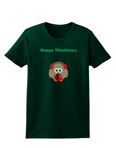 Happy Wholidays Winter Owl With Earmuffs Womens Dark T-Shirt-TooLoud-Forest-Green-Small-Davson Sales