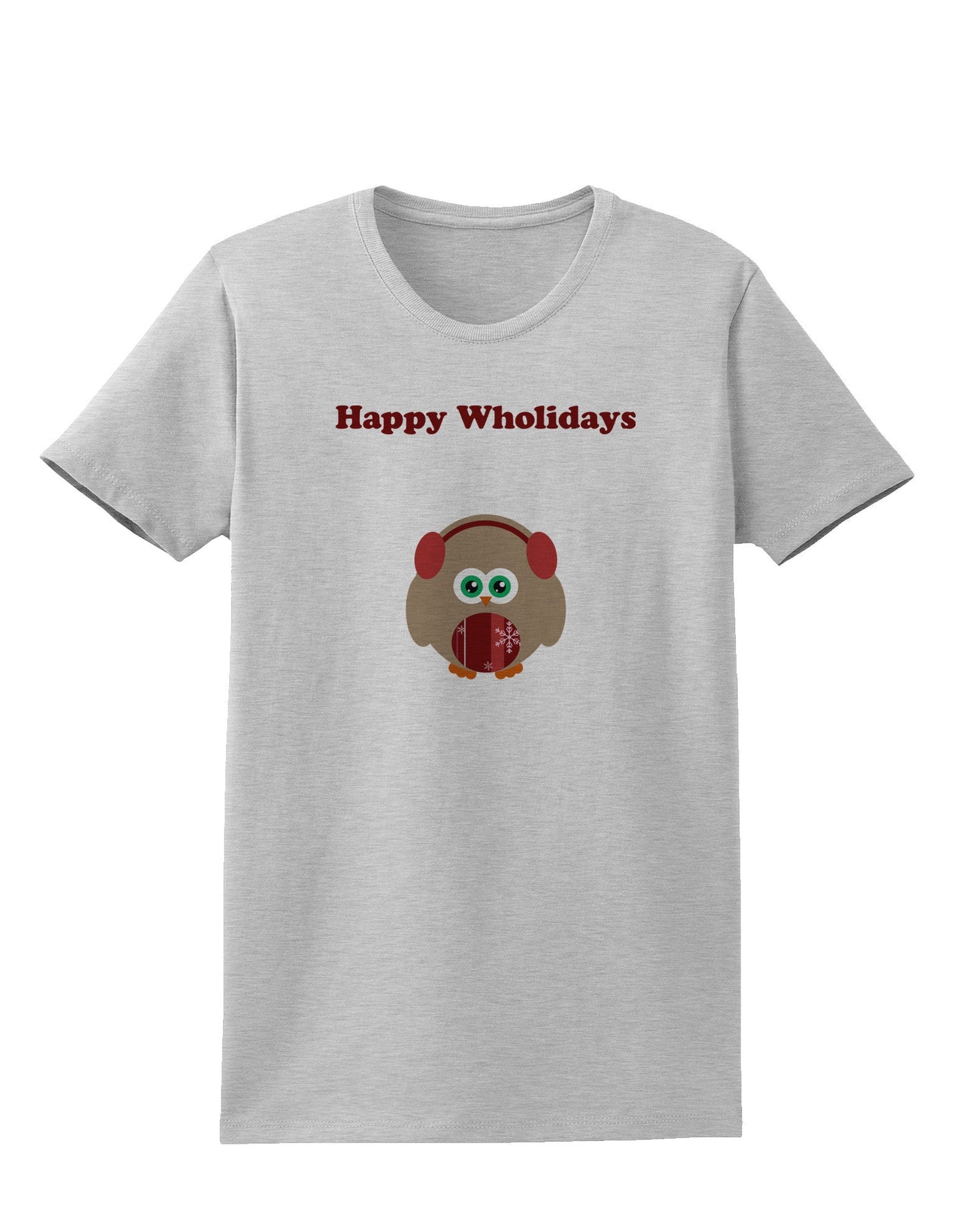 Happy Wholidays Winter Owl With Earmuffs Womens T-Shirt-Womens T-Shirt-TooLoud-AshGray-X-Small-Davson Sales