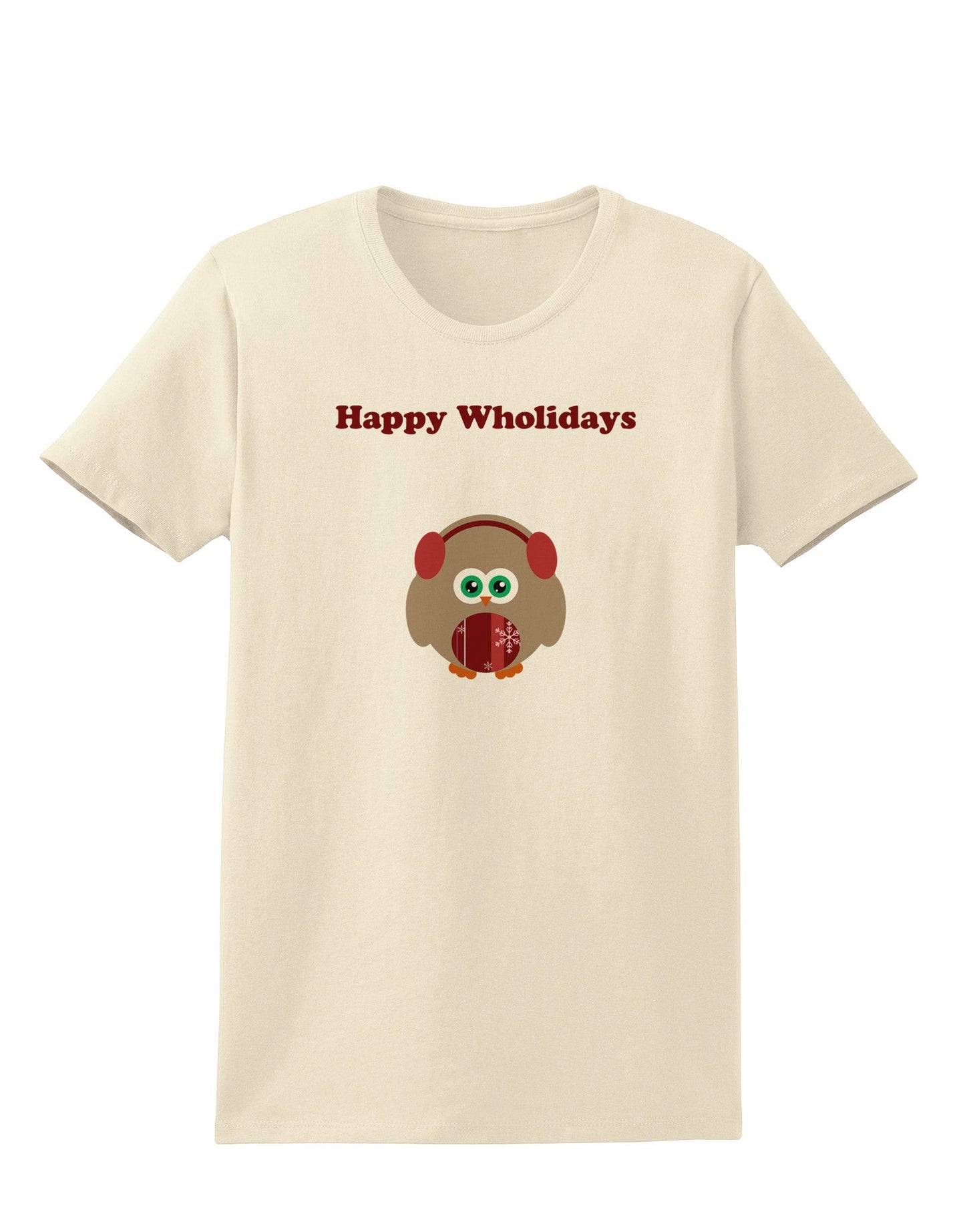 Happy Wholidays Winter Owl With Earmuffs Womens T-Shirt-Womens T-Shirt-TooLoud-Natural-X-Small-Davson Sales