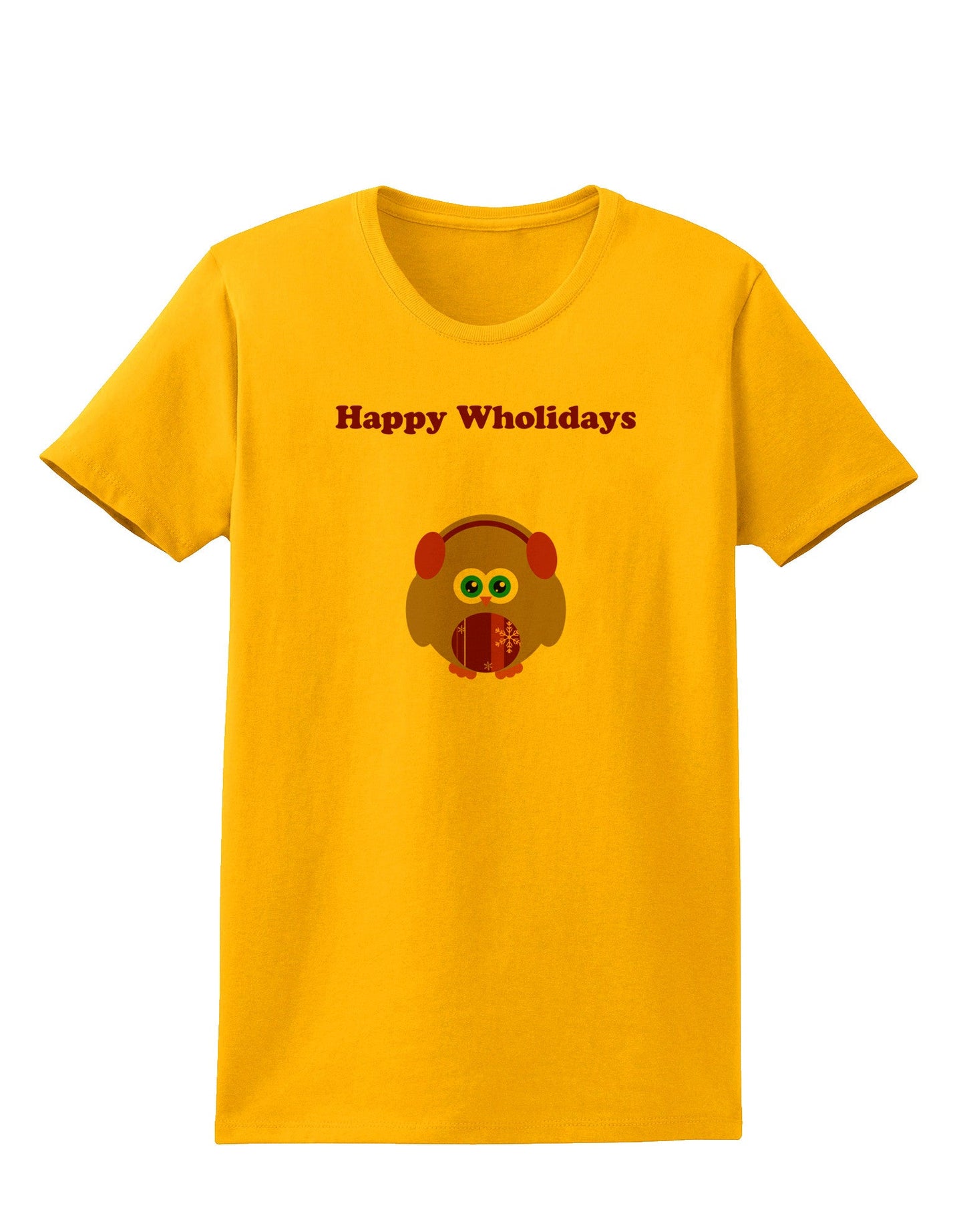 Happy Wholidays Winter Owl With Earmuffs Womens T-Shirt-Womens T-Shirt-TooLoud-Gold-X-Small-Davson Sales