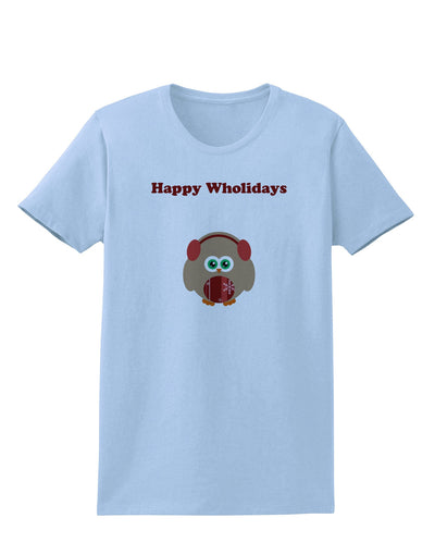 Happy Wholidays Winter Owl With Earmuffs Womens T-Shirt-Womens T-Shirt-TooLoud-Light-Blue-X-Small-Davson Sales