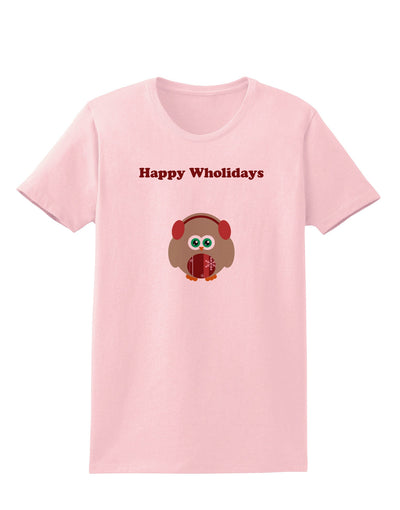 Happy Wholidays Winter Owl With Earmuffs Womens T-Shirt-Womens T-Shirt-TooLoud-PalePink-X-Small-Davson Sales