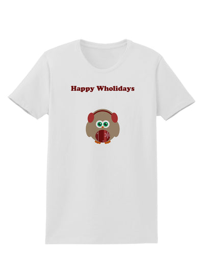 Happy Wholidays Winter Owl With Earmuffs Womens T-Shirt-Womens T-Shirt-TooLoud-White-X-Small-Davson Sales