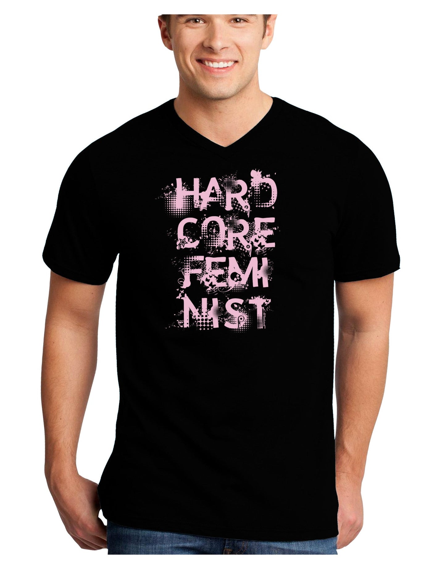 Hardcore Feminist - Pink Adult Dark V-Neck T-Shirt-TooLoud-Black-Small-Davson Sales