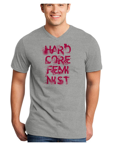 Hardcore Feminist - Pink Adult V-Neck T-shirt-Mens V-Neck T-Shirt-TooLoud-HeatherGray-Small-Davson Sales