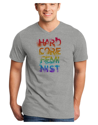 Hardcore Feminist - Rainbow Adult V-Neck T-shirt-Mens V-Neck T-Shirt-TooLoud-HeatherGray-Small-Davson Sales