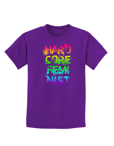 Hardcore Feminist - Rainbow Childrens Dark T-Shirt-Childrens T-Shirt-TooLoud-Purple-X-Small-Davson Sales