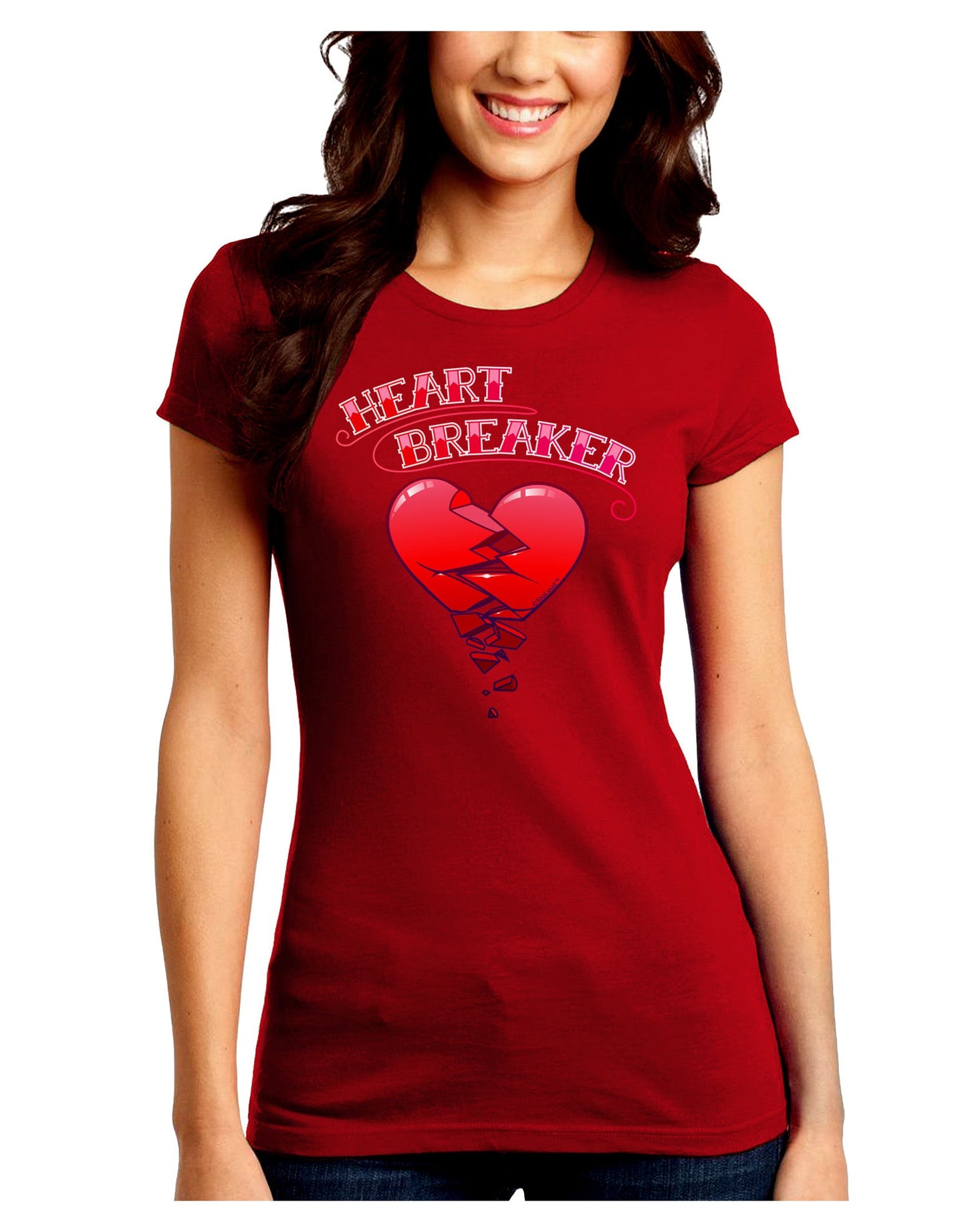 Heart Breaker Cute Juniors Petite Crew Dark T-Shirt-T-Shirts Juniors Tops-TooLoud-Red-Juniors Fitted Small-Davson Sales