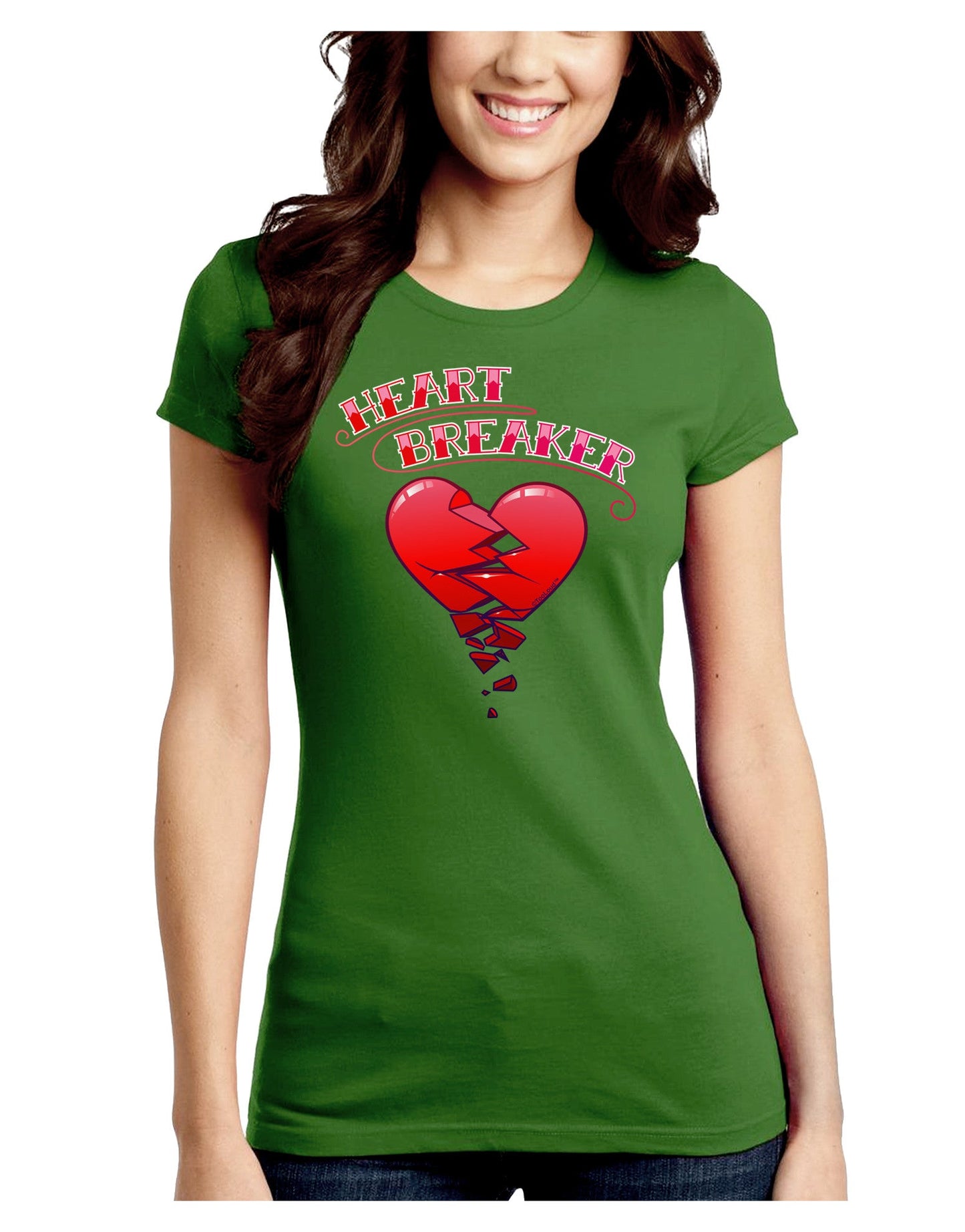 Heart Breaker Cute Juniors Petite Crew Dark T-Shirt-T-Shirts Juniors Tops-TooLoud-Kiwi-Green-Juniors Fitted Small-Davson Sales