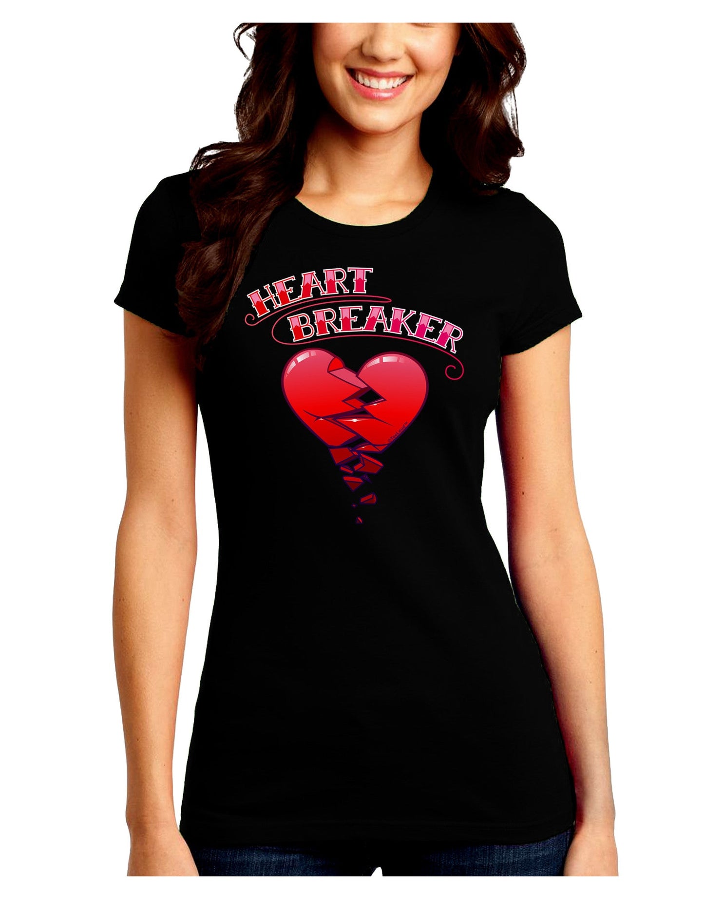 Heart Breaker Cute Juniors Petite Crew Dark T-Shirt-T-Shirts Juniors Tops-TooLoud-Black-Juniors Fitted Small-Davson Sales