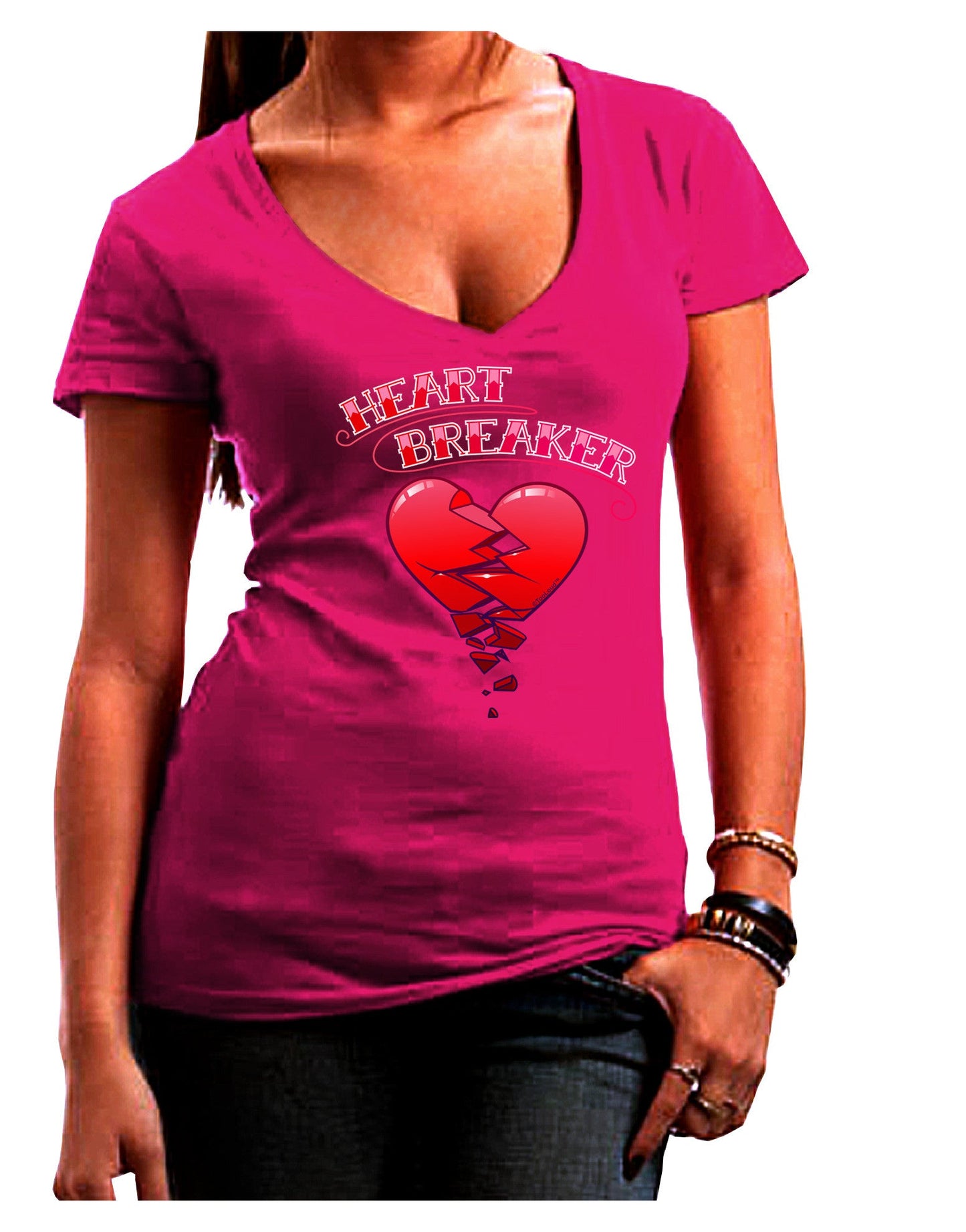 Heart Breaker Cute Womens V-Neck Dark T-Shirt-Womens V-Neck T-Shirts-TooLoud-Hot-Pink-Juniors Fitted Small-Davson Sales