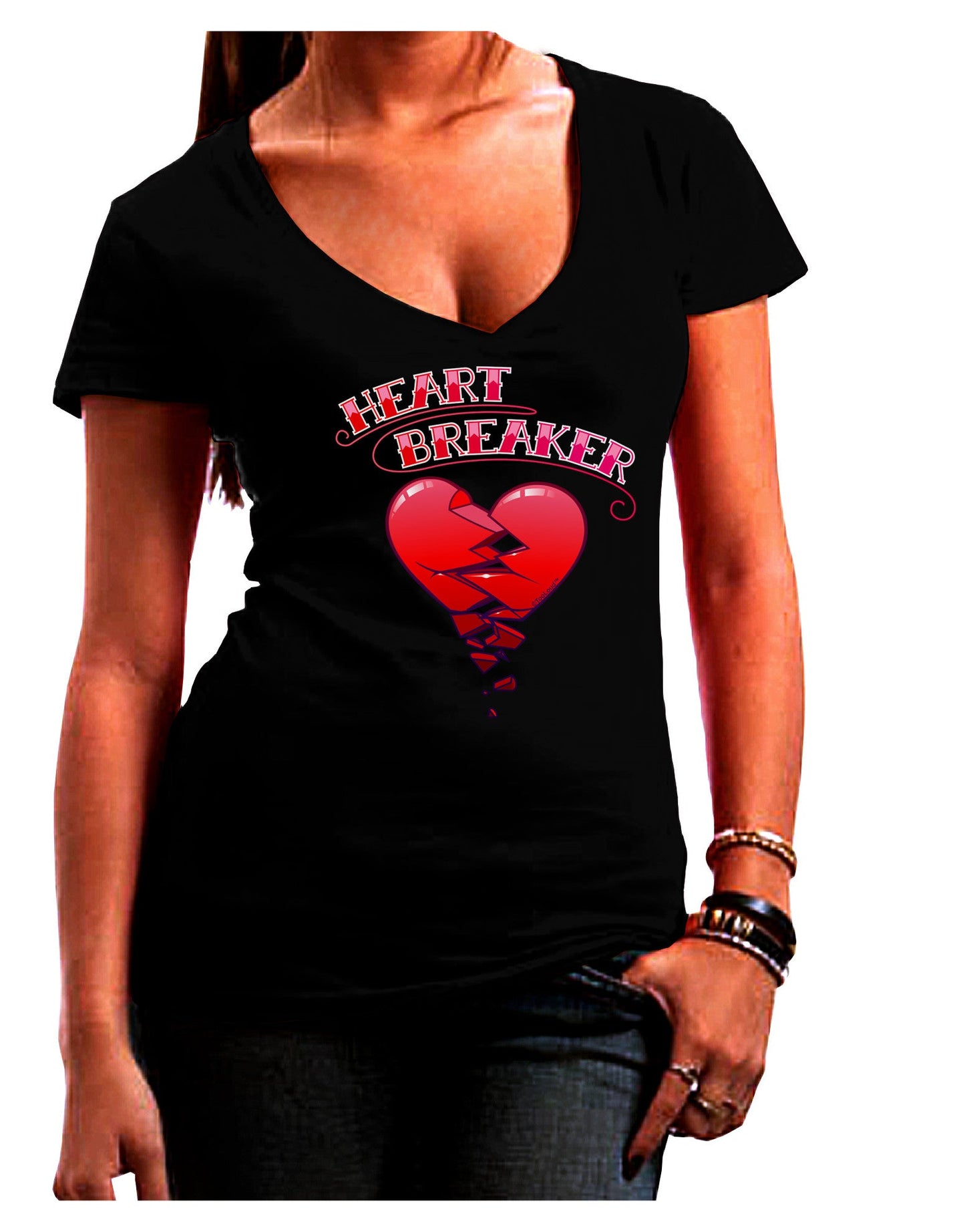 Heart Breaker Cute Womens V-Neck Dark T-Shirt-Womens V-Neck T-Shirts-TooLoud-Black-Juniors Fitted Small-Davson Sales