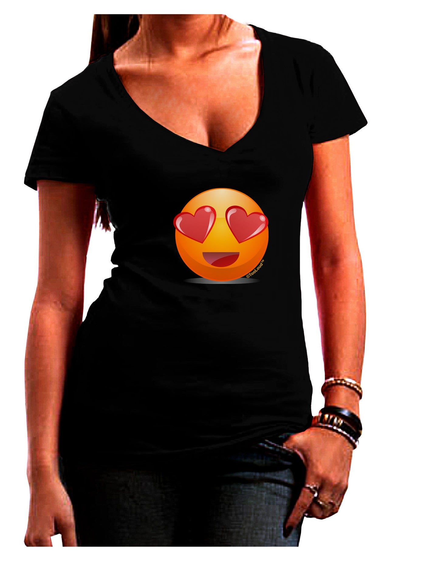 Heart Eye Emoji Womens V-Neck Dark T-Shirt-Womens V-Neck T-Shirts-TooLoud-Black-Juniors Fitted Small-Davson Sales
