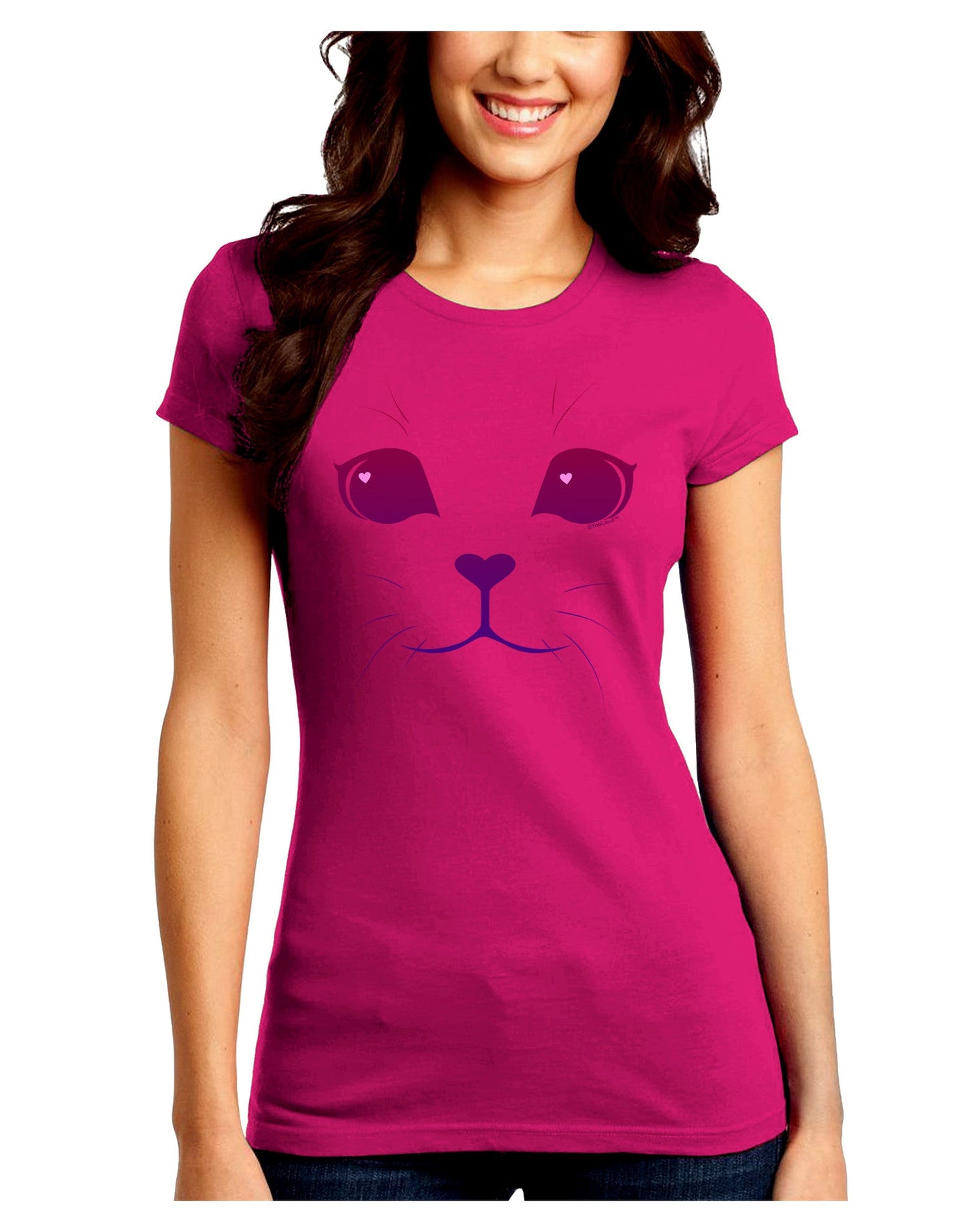 Heart Kitten Juniors Petite Crew Dark T-Shirt-T-Shirts Juniors Tops-TooLoud-Hot-Pink-Juniors Fitted Small-Davson Sales