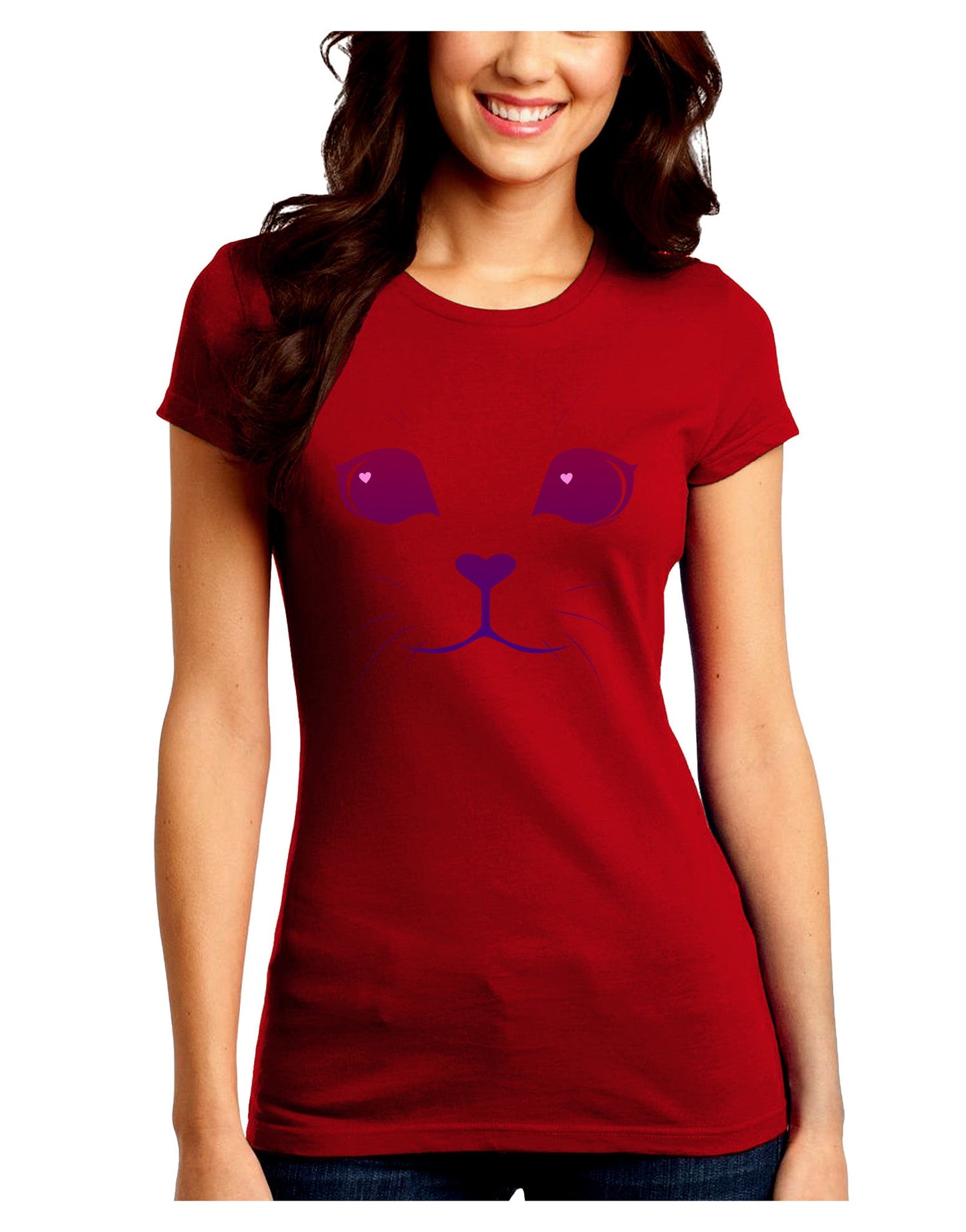 Heart Kitten Juniors Petite Crew Dark T-Shirt-T-Shirts Juniors Tops-TooLoud-Red-Juniors Fitted Small-Davson Sales