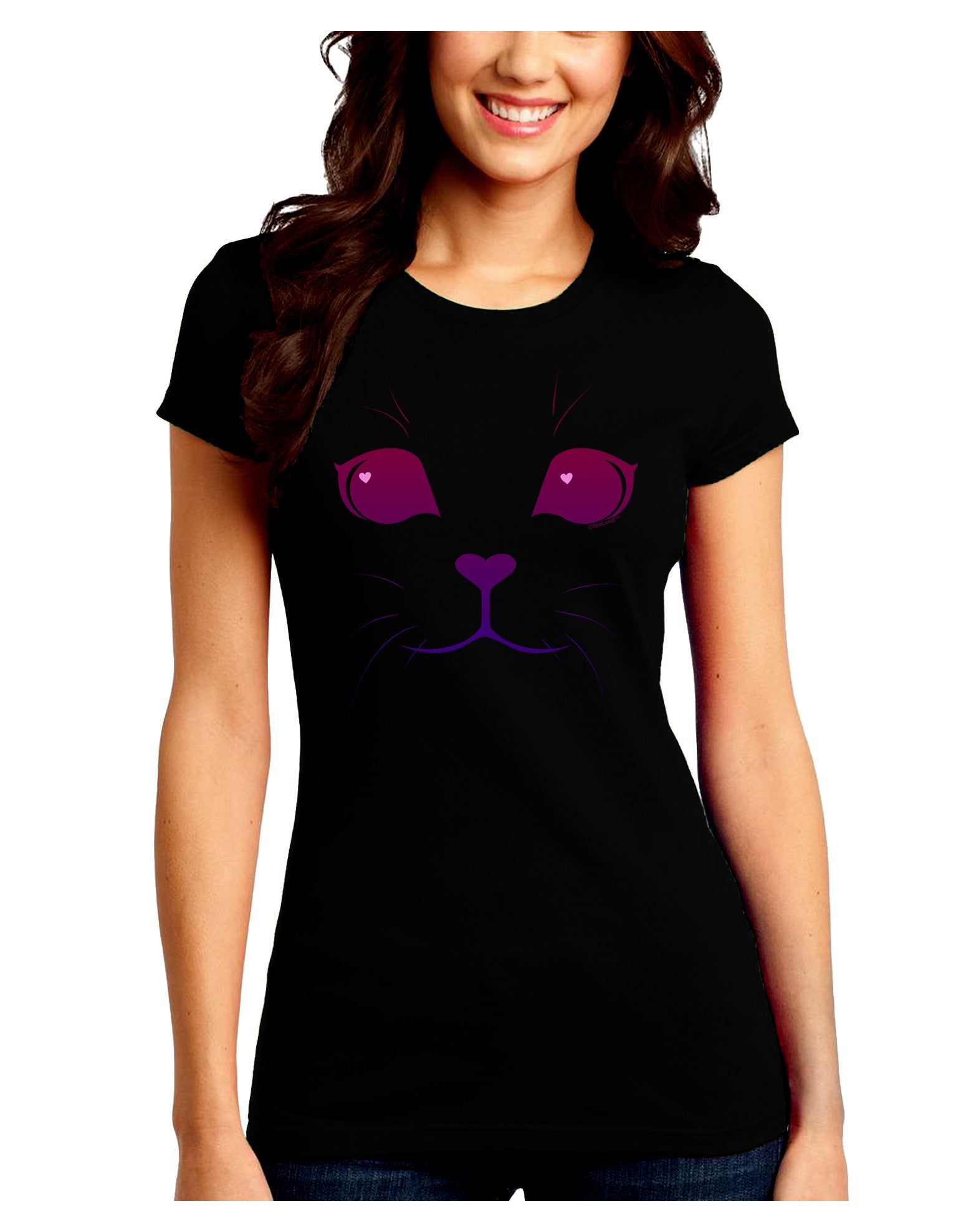 Heart Kitten Juniors Petite Crew Dark T-Shirt-T-Shirts Juniors Tops-TooLoud-Black-Juniors Fitted Small-Davson Sales