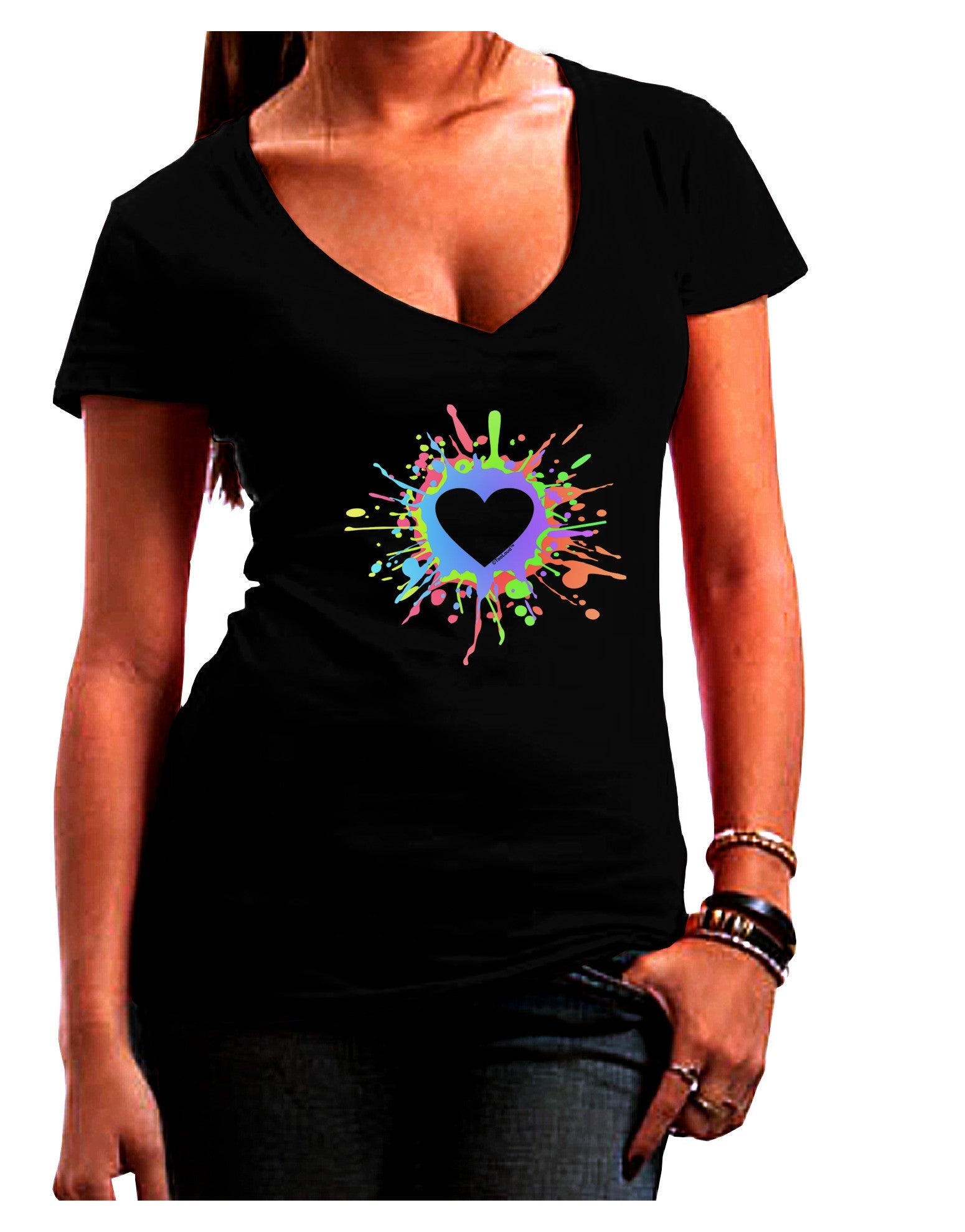 Heart Paint Splatter Womens V-Neck Dark T-Shirt-Womens V-Neck T-Shirts-TooLoud-Black-Juniors Fitted Small-Davson Sales