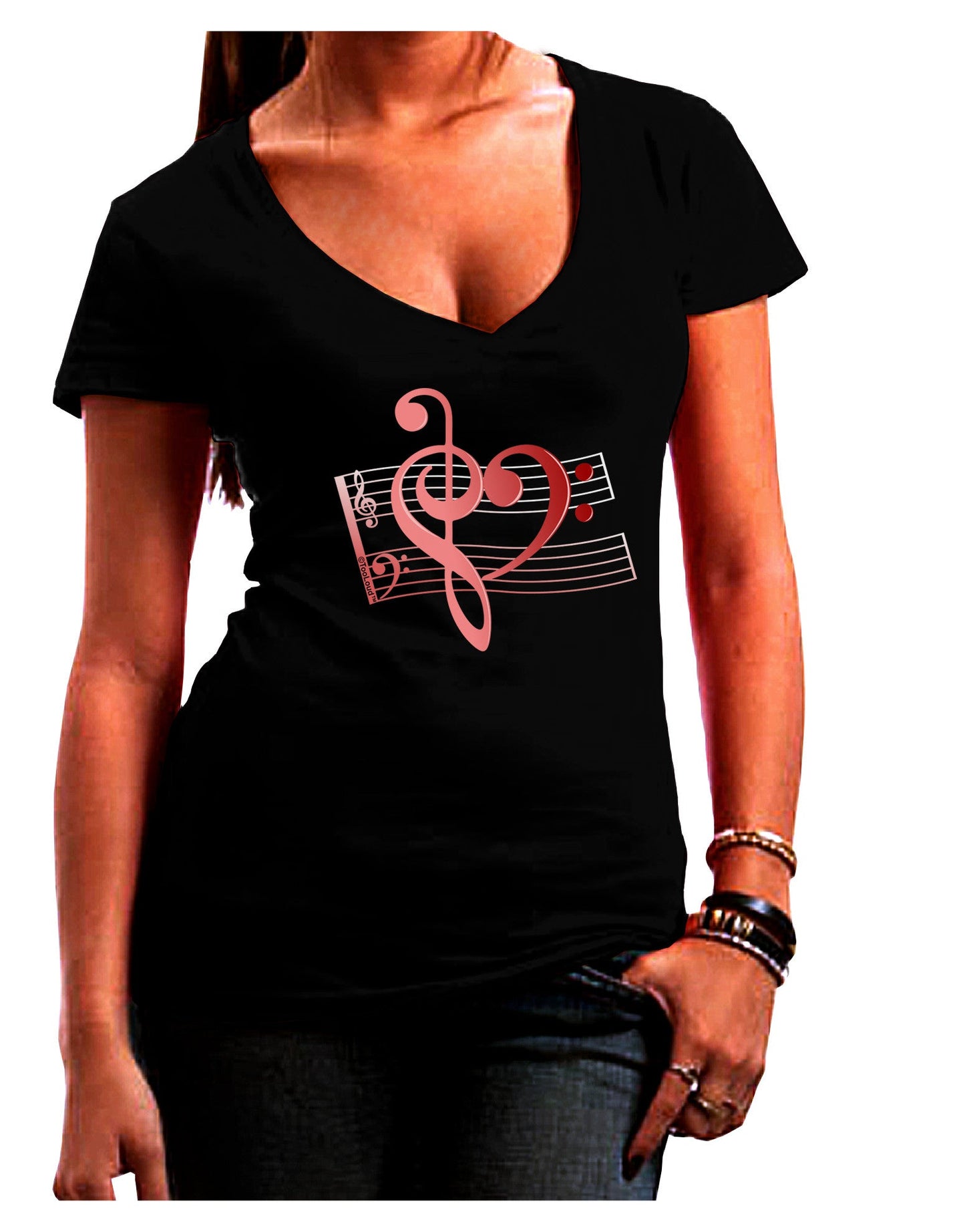 Heart Sheet Music Womens V-Neck Dark T-Shirt-Womens V-Neck T-Shirts-TooLoud-Black-Juniors Fitted Small-Davson Sales