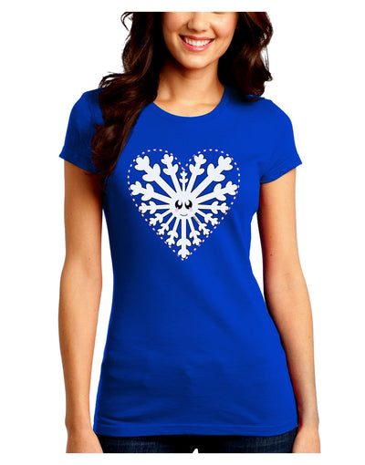 Heart Snowflake Christmas Juniors Crew Dark T-Shirt-T-Shirts Juniors Tops-TooLoud-Royal-Blue-Juniors Fitted Small-Davson Sales