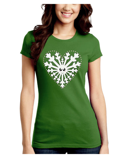 Heart Snowflake Christmas Juniors Crew Dark T-Shirt-T-Shirts Juniors Tops-TooLoud-Kiwi-Green-Juniors Fitted Small-Davson Sales