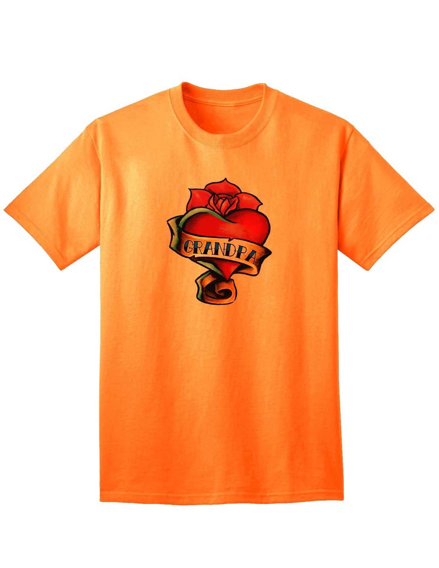Heart Tattoo Grandpa Adult T-Shirt-Mens T-shirts-TooLoud-Neon-Orange-Small-Davson Sales